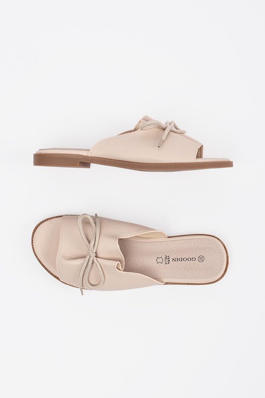 Chanclas beige de mujer con lazo Chanclas beige de mujer con lazo