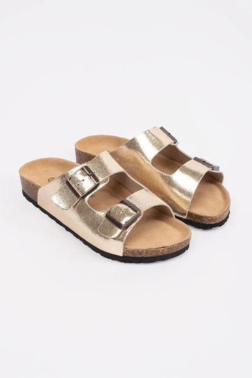 Chanclas planas color dorado 2