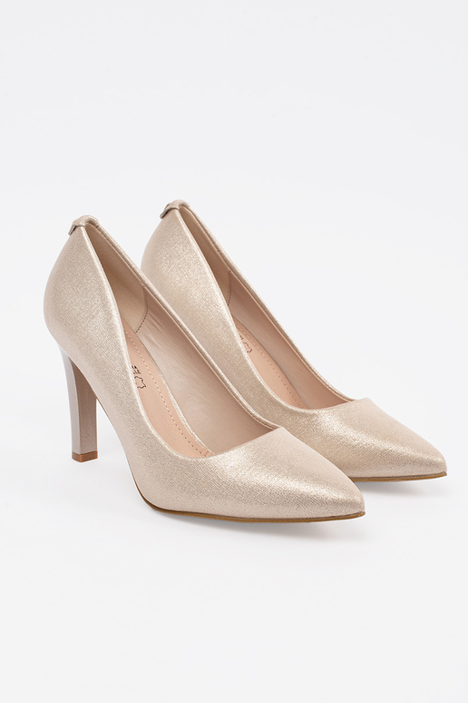 Tacones brillantes color arena