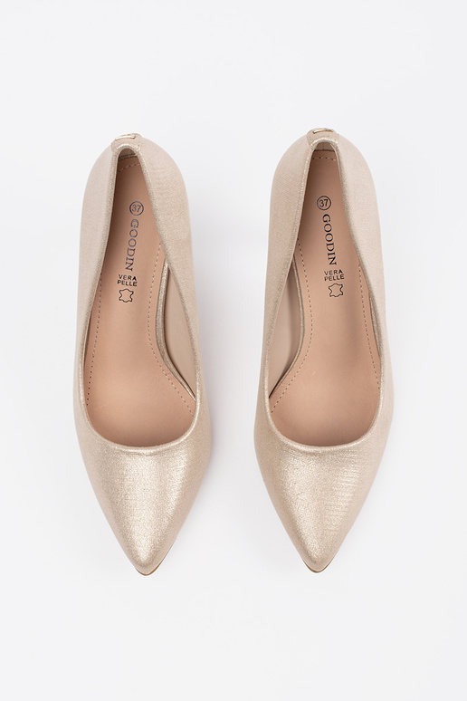 Tacones brillantes color arena