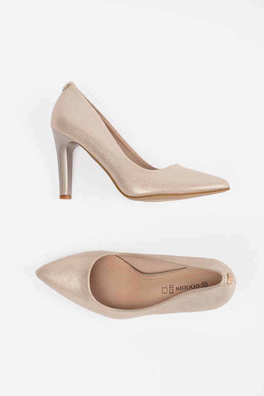 Tacones brillantes color arena