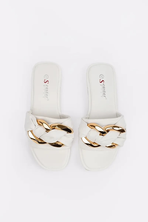 Pantuflas de mujer planas color blanco Pantuflas de mujer planas color blanco