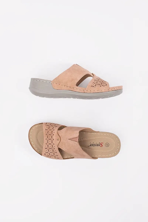 Pantuflas de cuña baja color rosa...