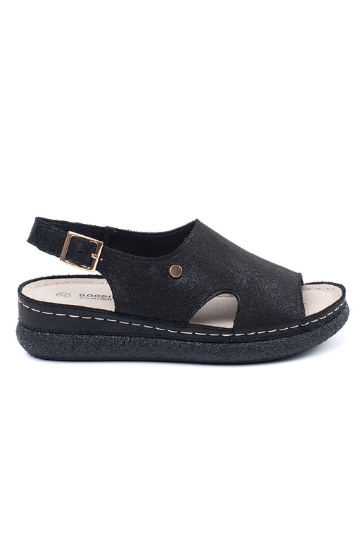 Sandalias planas de color negro con... Sandalias planas de color negro con...