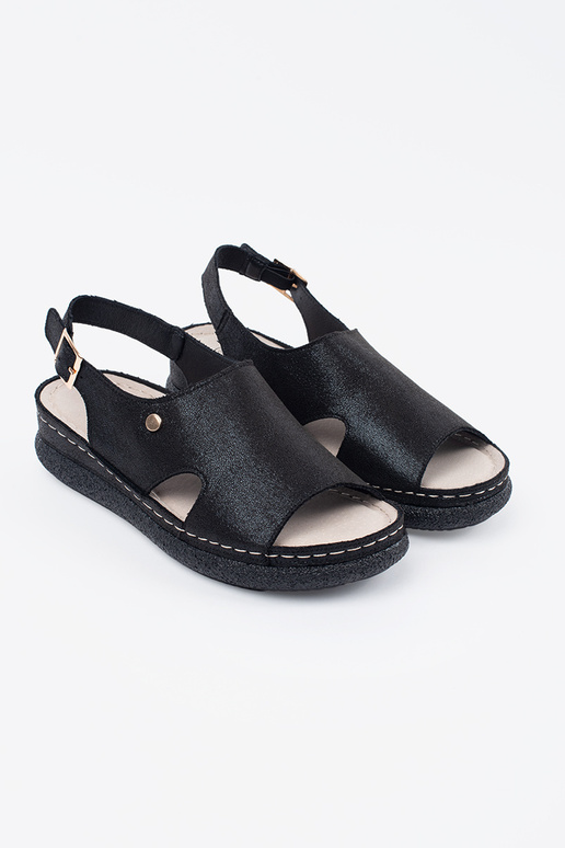 Sandalias planas de color negro con... Sandalias planas de color negro con...