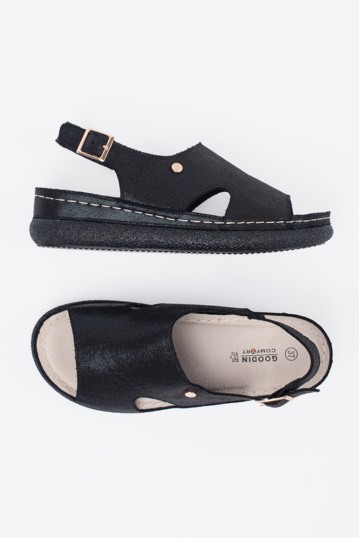 Sandalias planas de color negro con... Sandalias planas de color negro con...