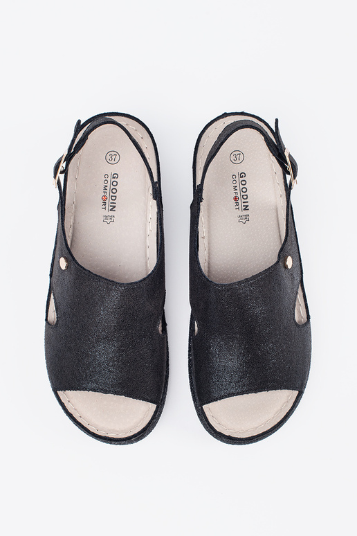 Sandalias planas de color negro con... Sandalias planas de color negro con...