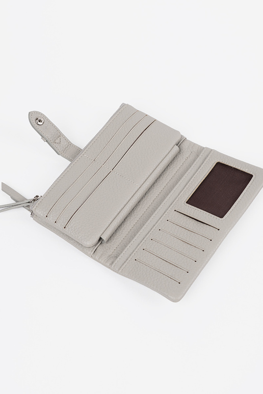 Cartera de mujer gris con compartimentos