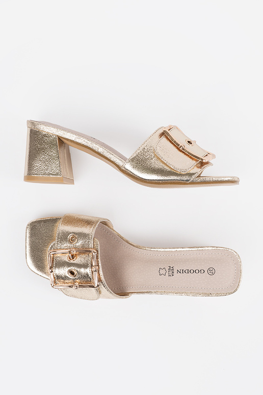 Chanclas doradas de tacón para mujer...