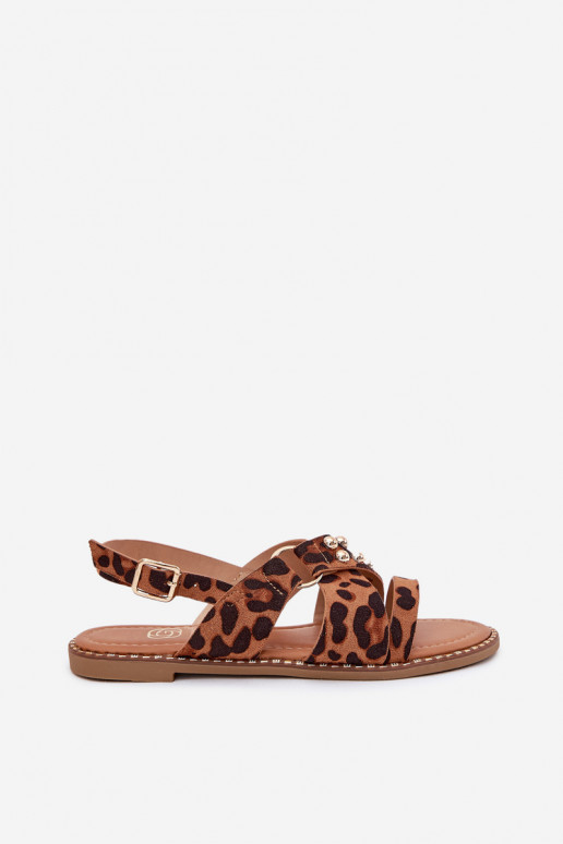 Sandalias de mujer con tacones anchos Ze color doradomi Studs con estampados de piel de leopardo Zanira