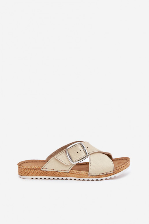 Zapatillas de cuero Femenino con hebillas Inblu VO0004GU beige