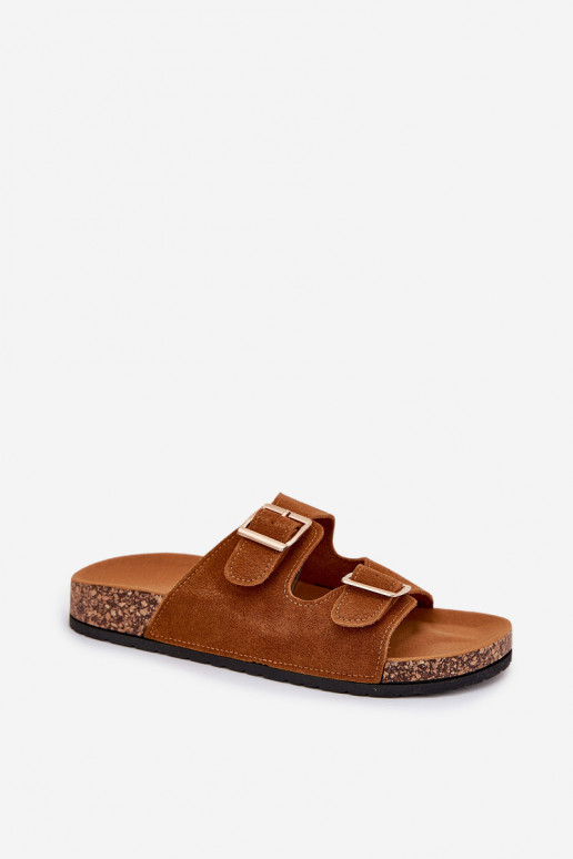 zapatillas de mujer Ze color doradomi con hebillasmi I Przeszyciami color marrón Lunera