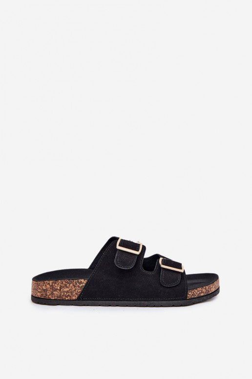 zapatillas de mujer Ze color doradomi con hebillasmi I Przeszyciami de color negro Lunera