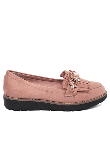 color rosa de gamuza mocasines decorado con cristales 2