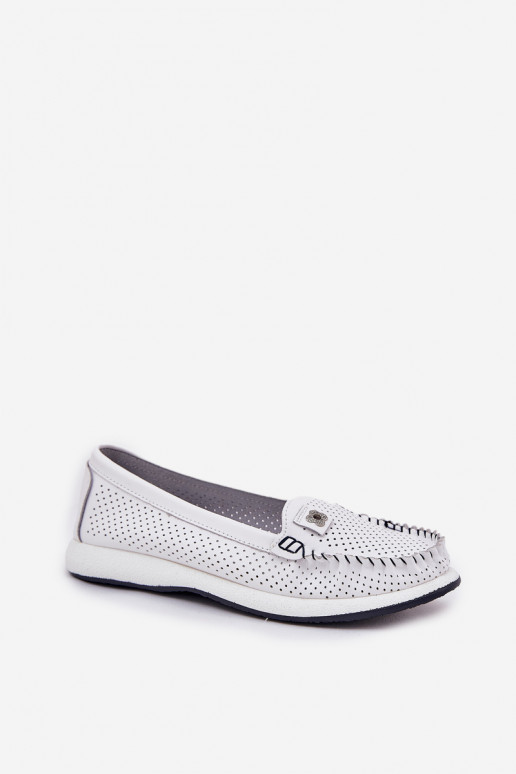 Piel mocasines de mujer S.Barski LR51-673 el color blanco