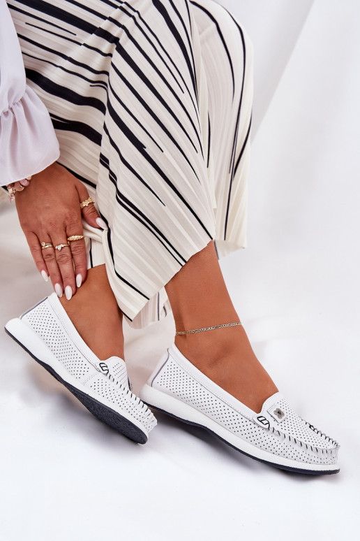 Piel mocasines de mujer S.Barski LR51-673 el color blanco