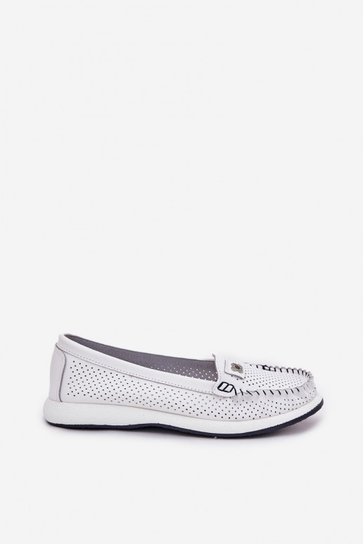 Piel mocasines de mujer S.Barski LR51-673 el color blanco
