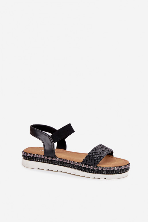 Sandalias de mujer Con Trenza En una plataforma decorada de color negro Velara Sandalias de mujer Con Trenza En una plataforma decorada de color negro Velara