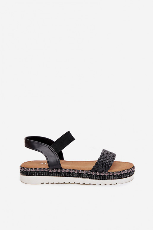 Sandalias de mujer Con Trenza En una plataforma decorada de color negro Velara Sandalias de mujer Con Trenza En una plataforma decorada de color negro Velara