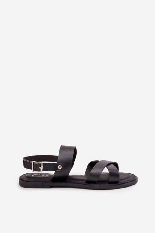 Sandalias planas para mujer. de cuero ecológico de color negro Kalira Sandalias planas para mujer. de cuero ecológico de color negro Kalira