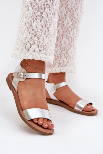 Sandalias de mujer con tacones anchos Eko Piel color plata Kivara