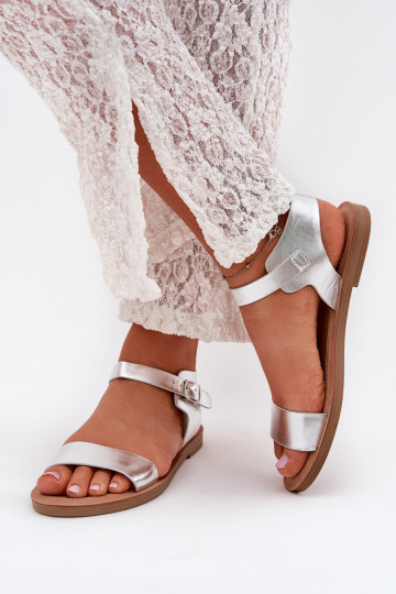 Sandalias de mujer con tacones anchos Eko Piel color plata Kivara 2