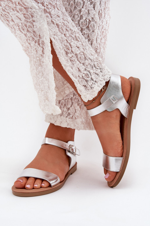 Sandalias de mujer con tacones anchos Eko Piel color plata Kivara