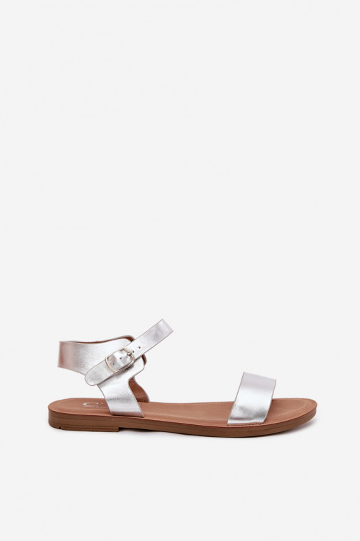 Sandalias de mujer con tacones anchos Eko Piel color plata Kivara