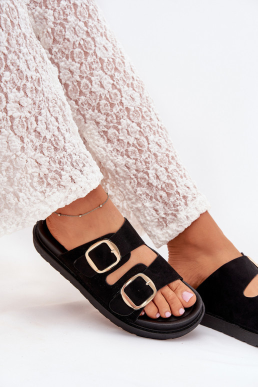 zapatillas de mujer con una plataforma Ze color doradomi con hebillasmi de color negro Verena