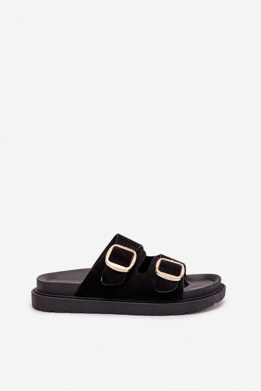 zapatillas de mujer con una plataforma Ze color doradomi con hebillasmi de color negro Verena