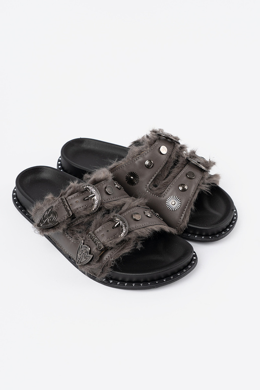 color gris Zapatillas con un abrigo de piel i ćAiekami