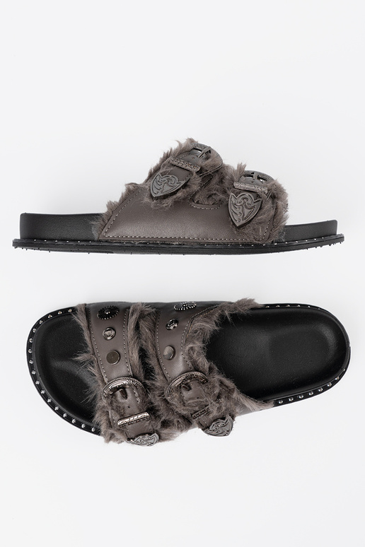 color gris Zapatillas con un abrigo de piel i ćAiekami