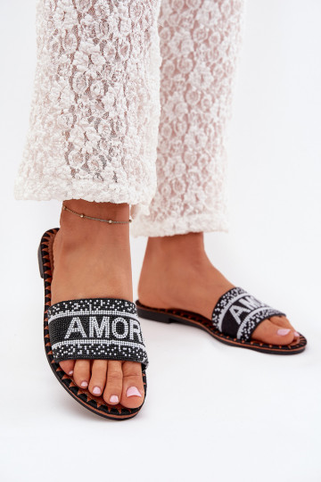 Zapatillas de mujer con tacones anchos y decoración de Amore en color negro Avelina 2