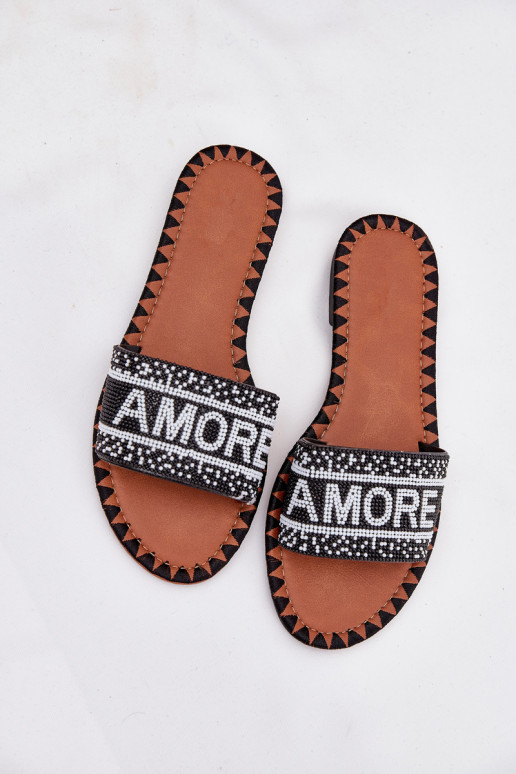 zapatillas de mujer con tacones anchos Con decoración Amore de color negro Avelina