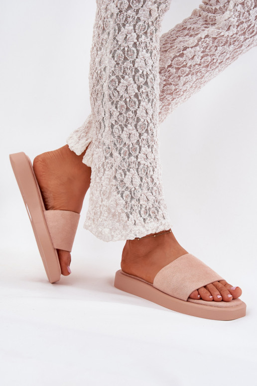 zapatillas de mujer con una plataforma Z de gamuza ecológicau color rosa Jorina