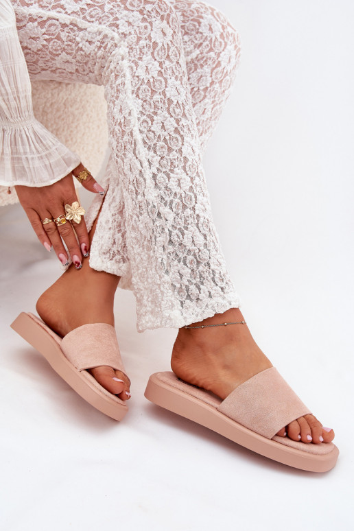 zapatillas de mujer con una plataforma Z de gamuza ecológicau color rosa Jorina