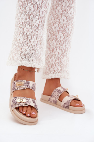 Estampado zapatillas de mujer con una plataforma beige Sorina