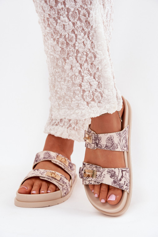 Estampado zapatillas de mujer con una plataforma beige Sorina