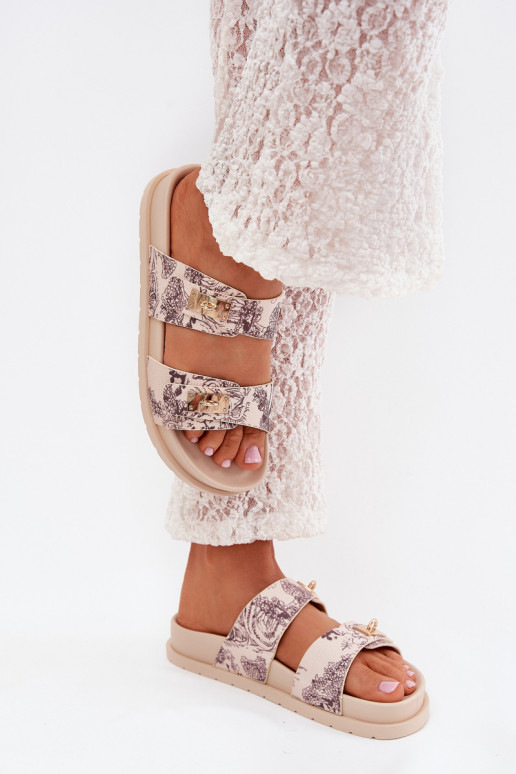 Estampado zapatillas de mujer con una plataforma beige Sorina