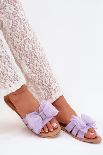 Zapatillas de mujer con tacones anchos Z con lazo de tul en color violeta Tanira
