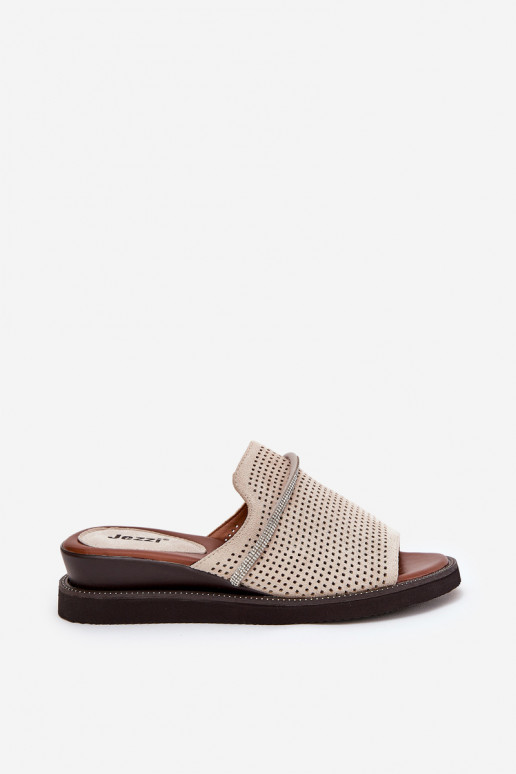 zapatillas de mujer en una cuña Con cinta decorativa beige TeriAes