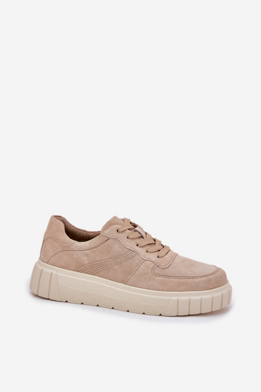 de gamuza Zapatillas modelo zapatos. Femenino con una plataforma beige RilAena