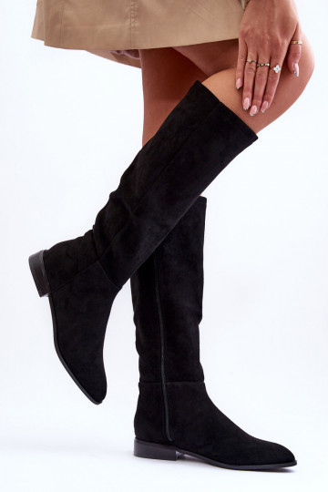 de gamuza botas con tacones anchos de color negro Eelin 2