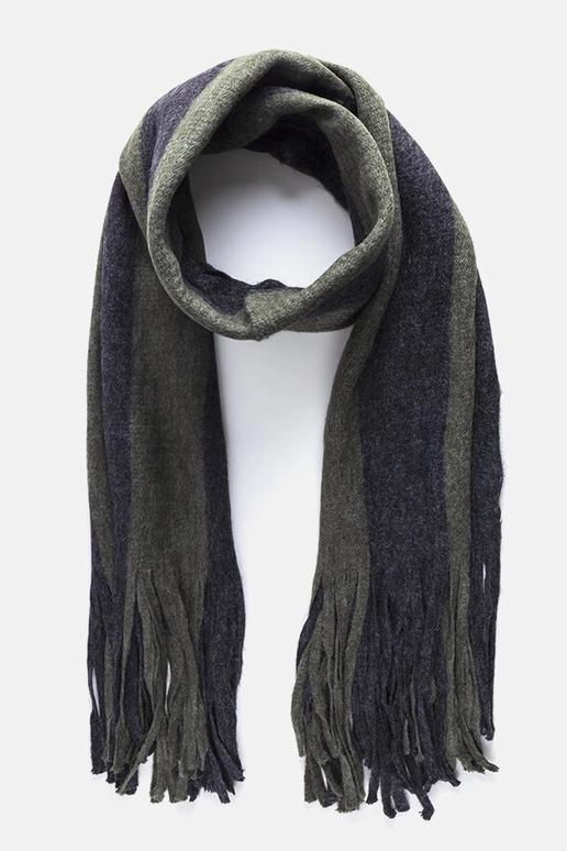 Bufanda verde-gris con flecos Lana