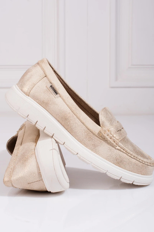 Mocasines de mujer dorado con suela flexible