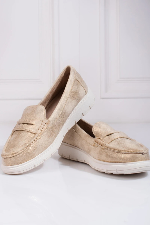 Mocasines de mujer dorado con suela flexible