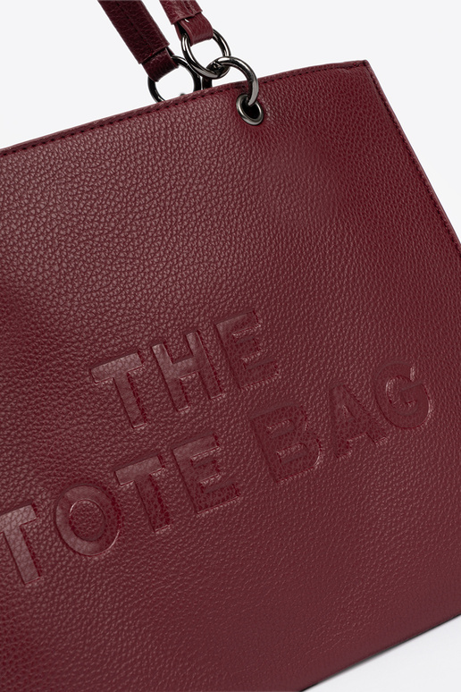 borgoña bolso typu tote z tłoczonym napisem