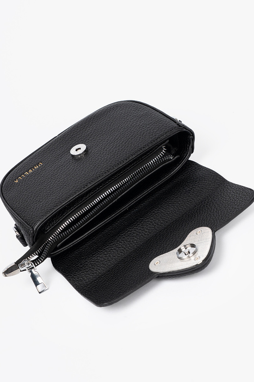 Kobieca bolso negro z dekoracyjnym zapięciem