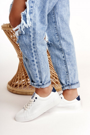 Zapatillas de piel natural. BIG STAR BB274211 blanco y azul marino