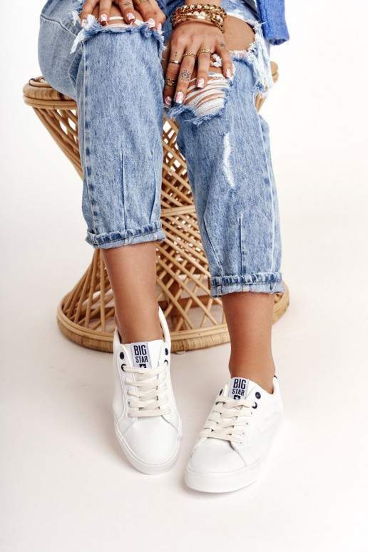 Zapatillas de piel natural. BIG STAR BB274211 blanco y azul marino